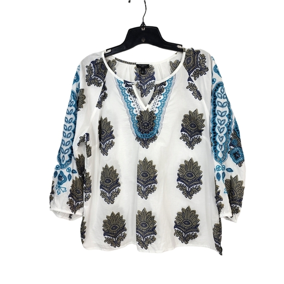 Talbots Women's  Botanical Foulard Embroidered Popover Top - LP - Picture 2 of 7